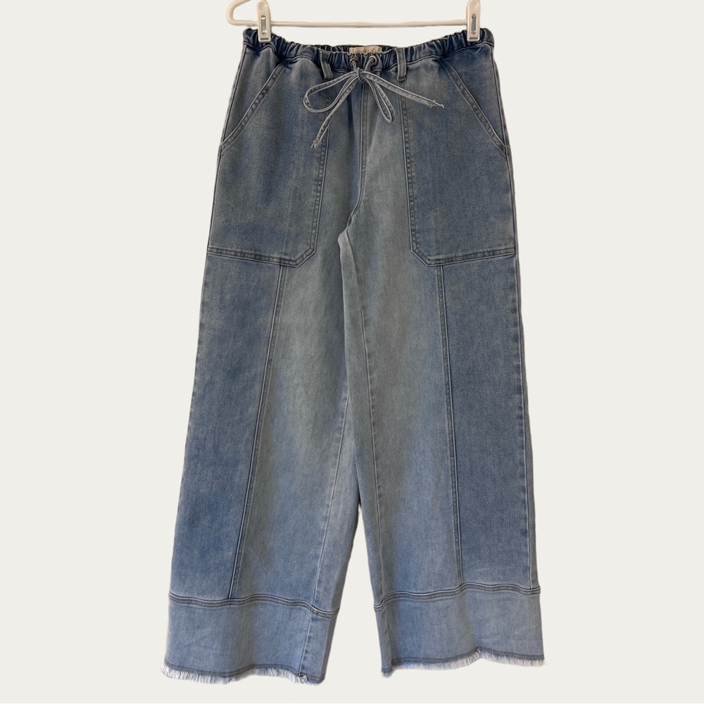 Listicle Blue Wide-Leg Raw Hem Jeans Drawstring Size‎ Small